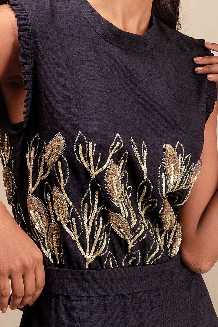 Navy Blue Embellished Jumpsuit by Nayantara Couture at Pernia's Pop Up Shop