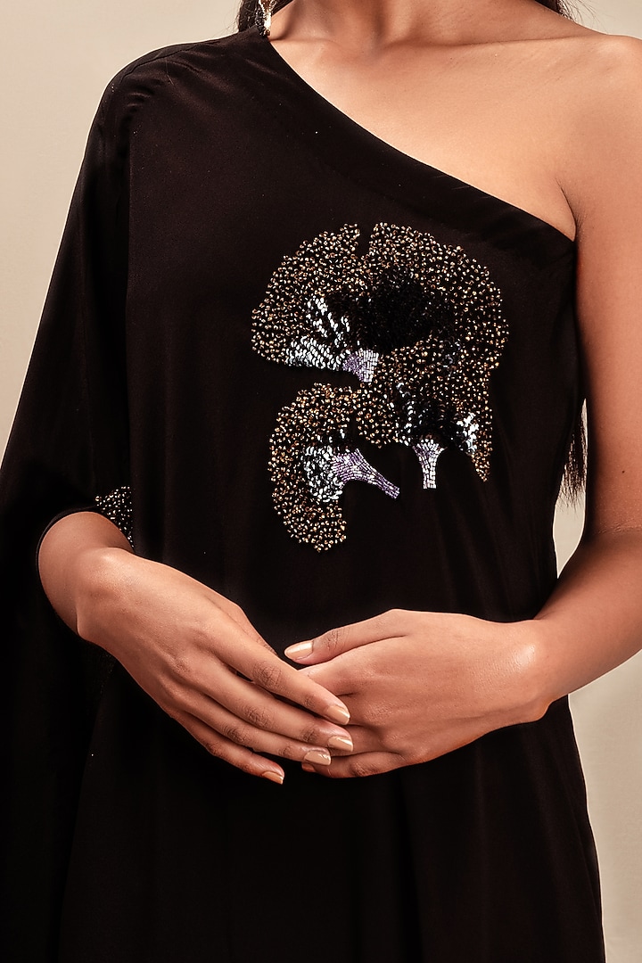 Black Embellished Off Shoulder Vacation Dress by Nayantara Couture at Pernia's Pop Up Shop