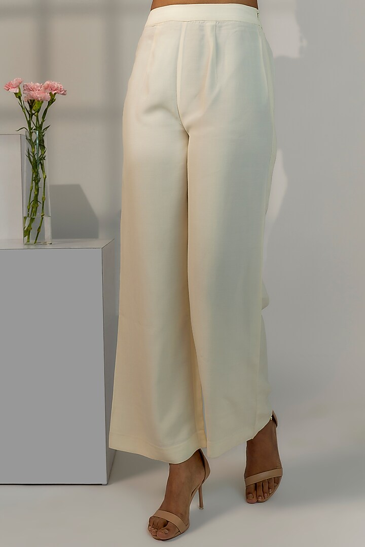 Ivory Viscose Satin Organza Hand Embroidered Tunic Set by Nayantara Couture at Pernia's Pop Up Shop