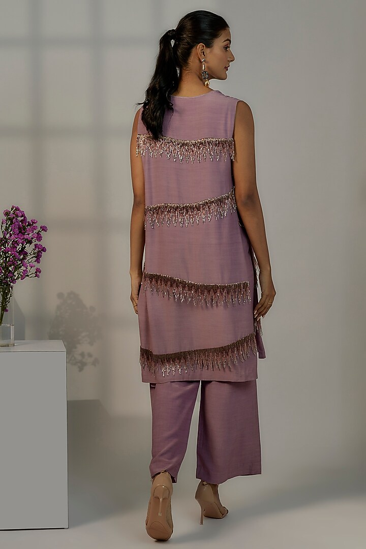 Dusty Purple Viscose Crepe Jacket Set by Nayantara Couture at Pernia's Pop Up Shop
