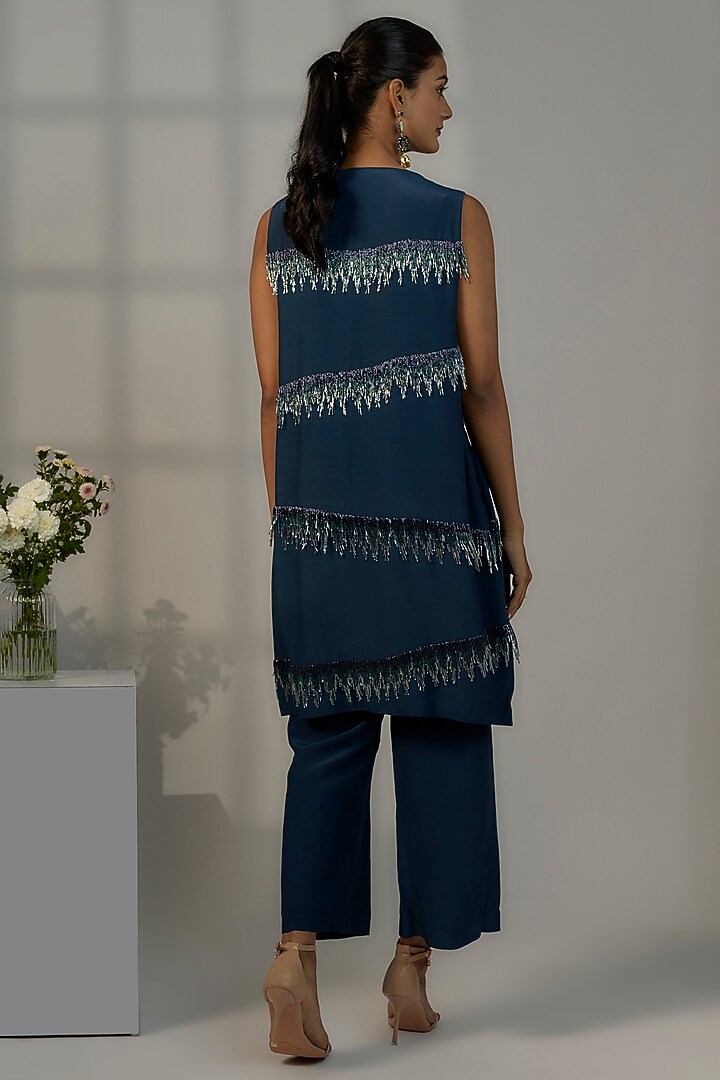 Navy Blue Viscose Crepe Jacket Set by Nayantara Couture at Pernia's Pop Up Shop