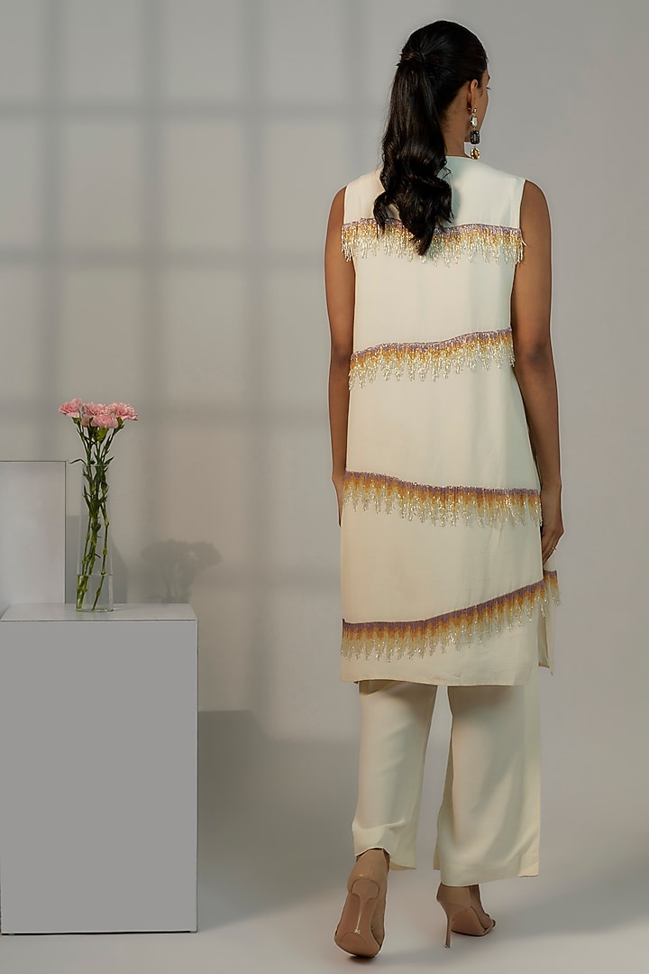 Ivory Viscose Crepe Jacket Set by Nayantara Couture at Pernia's Pop Up Shop