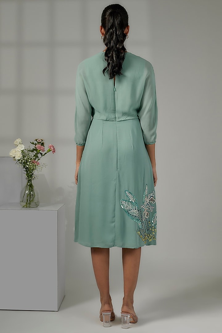 Sage Polyester Georgette & Viscose Georgette Embroidered Vacation Dress by Nayantara Couture at Pernia's Pop Up Shop