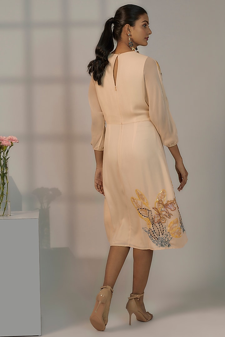 Cream Polyester Georgette & Viscose Georgette Embroidered Vacation Dress by Nayantara Couture at Pernia's Pop Up Shop