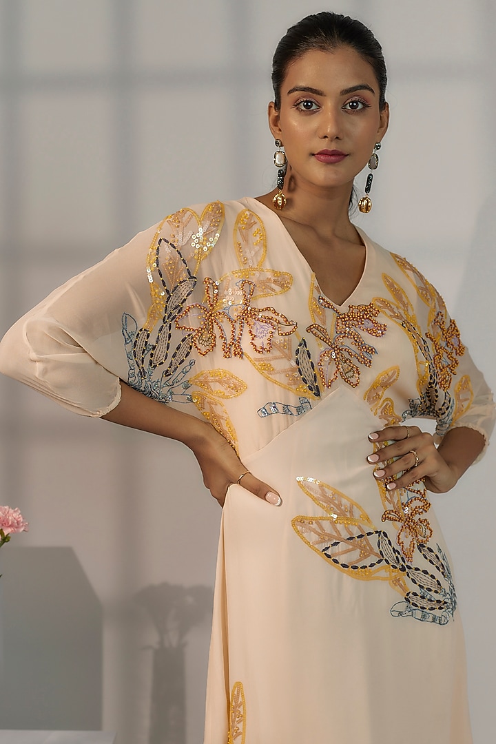 Cream Polyester Georgette & Viscose Georgette Embroidered Dress by  Nayantara Couture at Pernia's Pop Up Shop 2026