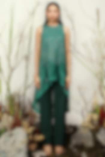 Bottle Green Embroidered High-Low Tunic Set by Nayantara Couture at Pernia's Pop Up Shop