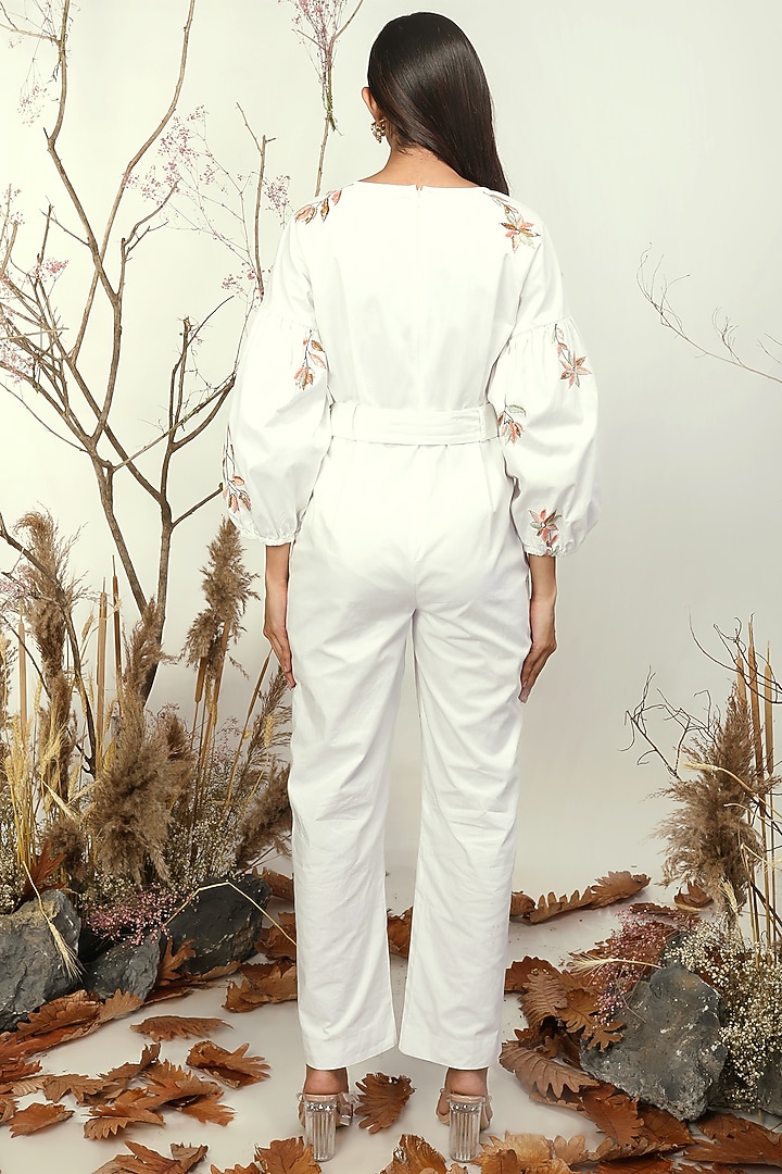 White Thread Embroidered Jumpsuit by Nayantara Couture at Pernia's Pop Up Shop