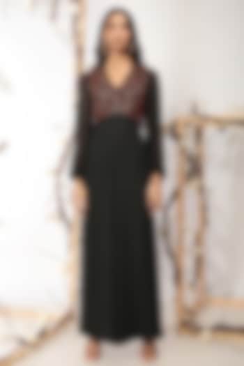 Black Embroidered Flared Jumpsuit by Nayantara Couture