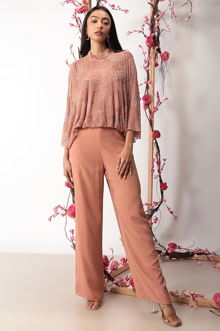 Old Rose Embellished jumpsuit by Nayantara Couture