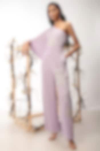 Lavender Embroidered One Shoulder Jumpsuit by Nayantara Couture