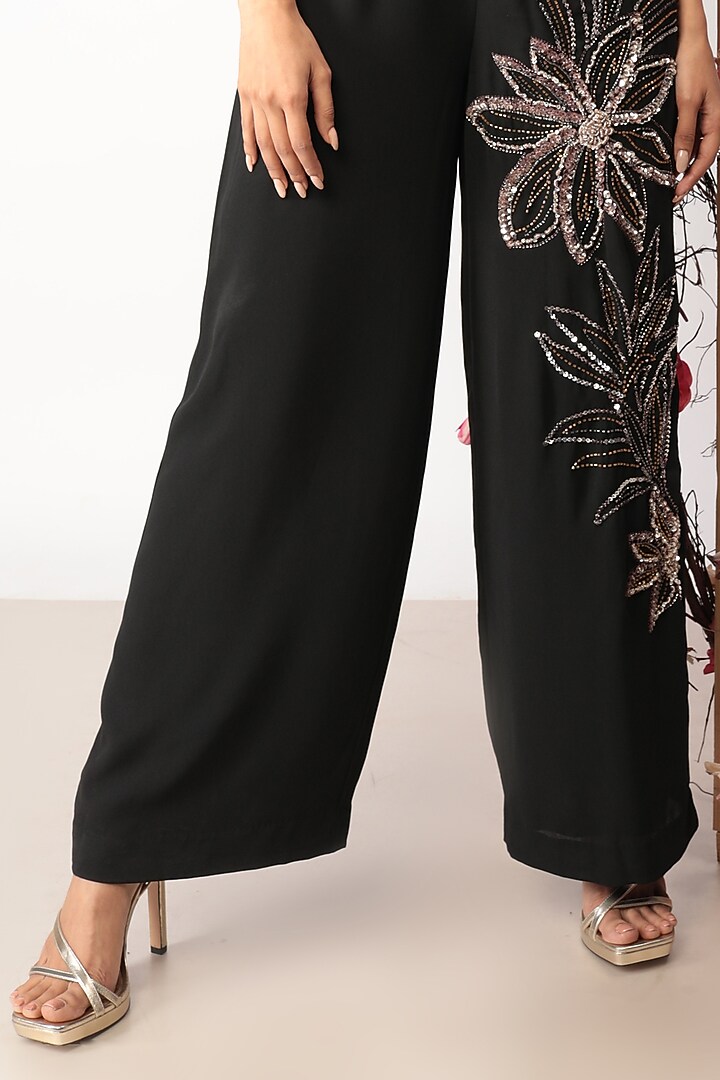 Black Embroidered One Shoulder Jumpsuit by Nayantara Couture at Pernia's Pop Up Shop