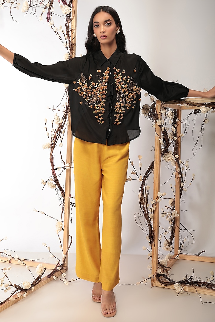 Black Embroidered Shirt by Nayantara Couture
