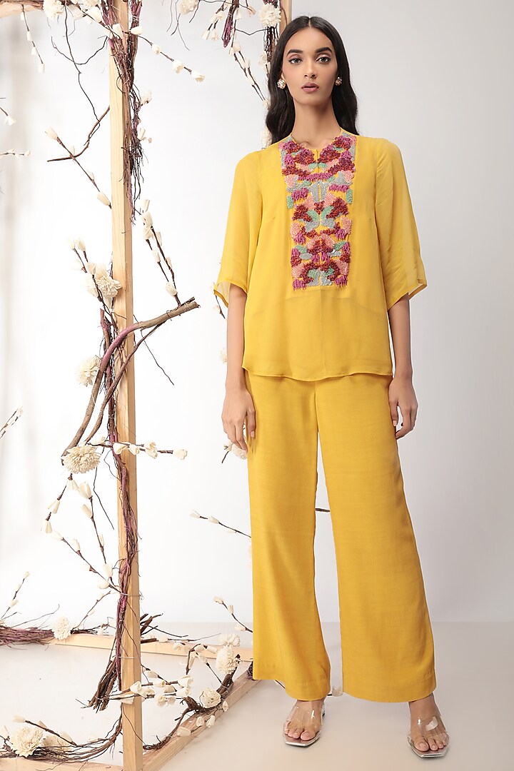 Mustard Embellished Top With Inner by Nayantara Couture at Pernia's Pop Up Shop