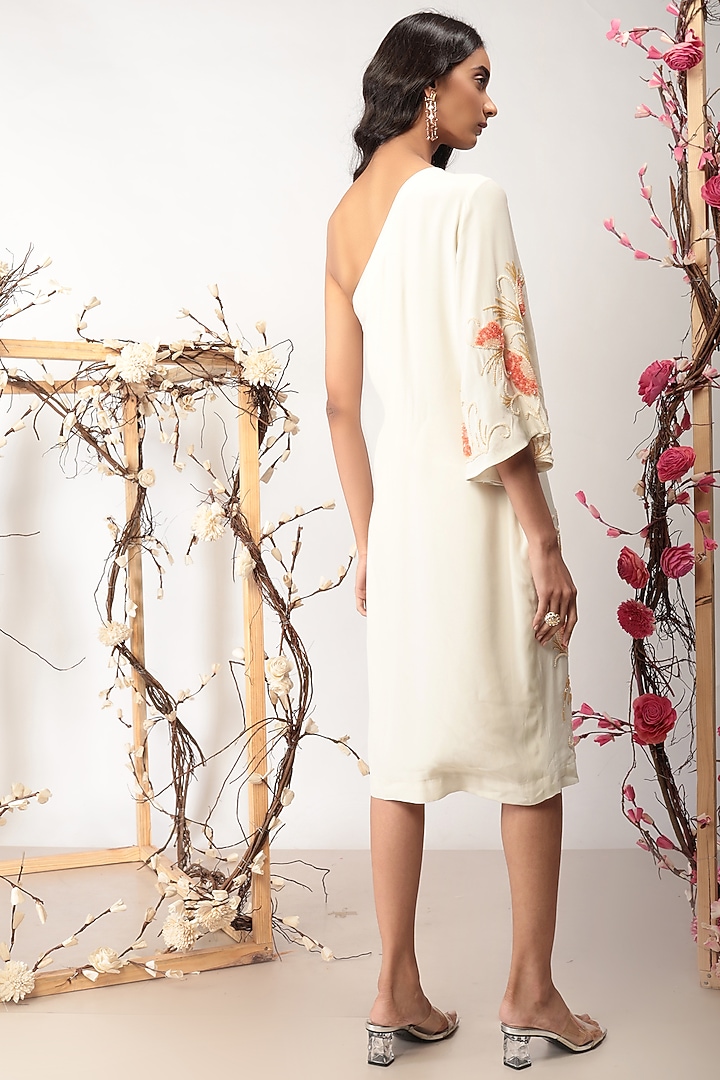 Ivory Embroidered One Shoulder Vacation Dress by Nayantara Couture at Pernia's Pop Up Shop