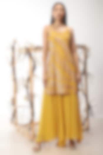 Mustard Viscose Georgette Sharara Set by Nayantara Couture