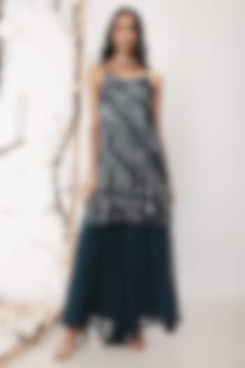 Navy Blue Viscose Georgette Sharara Set by Nayantara Couture