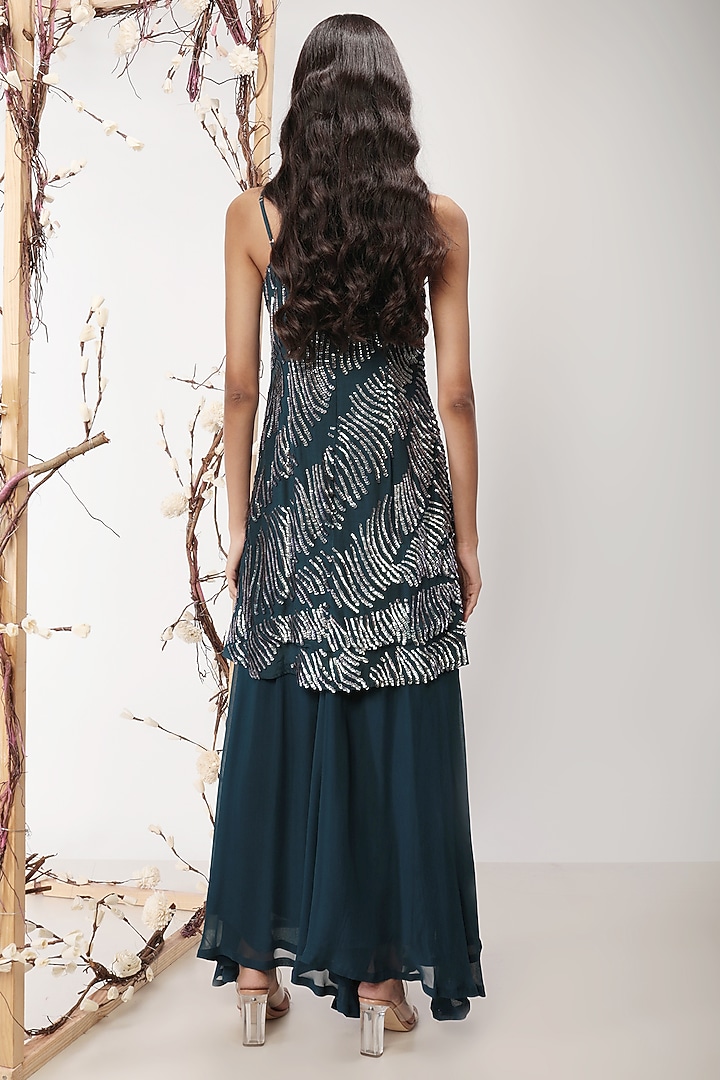 Navy Blue Viscose Georgette Wedding Sharara Set by Nayantara Couture at Pernia's Pop Up Shop