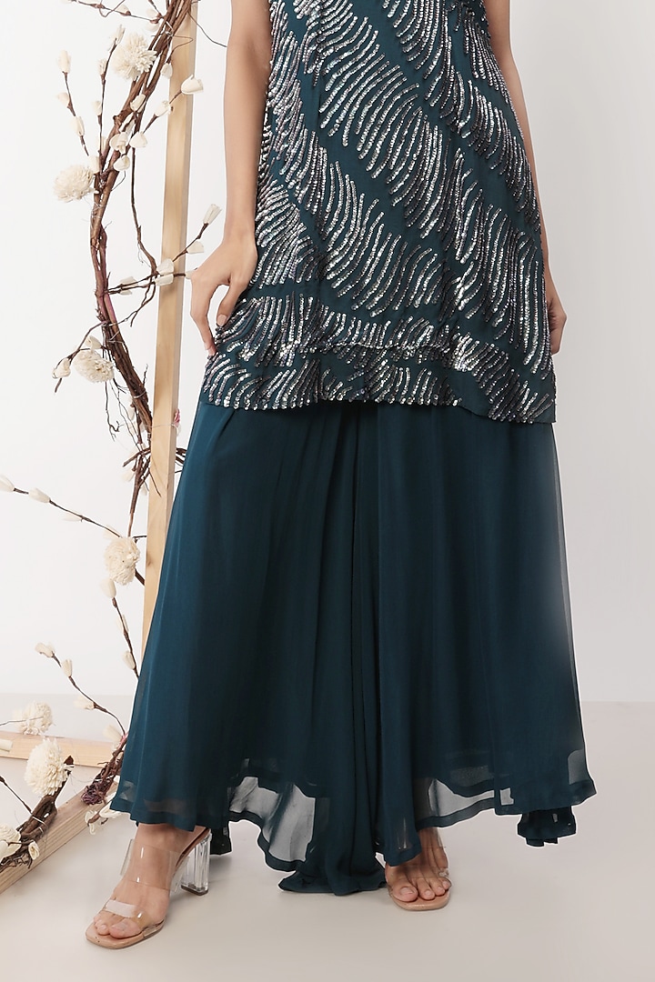Navy Blue Viscose Georgette Wedding Sharara Set by Nayantara Couture at Pernia's Pop Up Shop