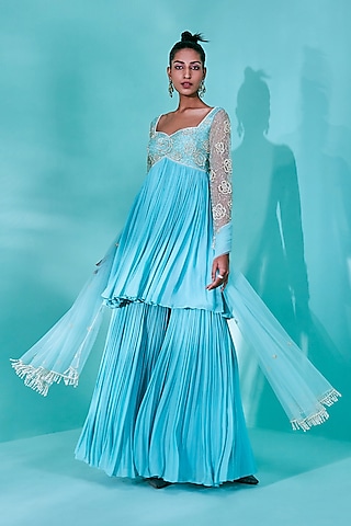 Sea Green Georgette Sharara Set by Nayantaara