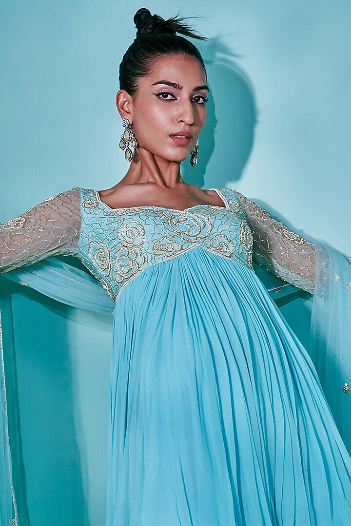 Sea Green Georgette Wedding Sharara Set by Nayantaara at Pernia's Pop Up Shop