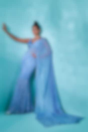 Blue Georgette Sequins & Crystals Saree Set by Nayantaara