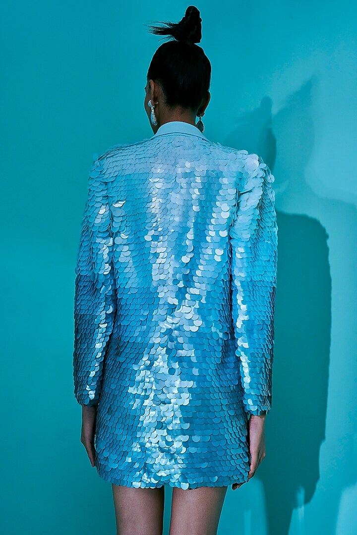 Ombre Scuba Georgette Sequins Hand Embroidered Blazer Cocktail Dress by Nayantaara at Pernia's Pop Up Shop
