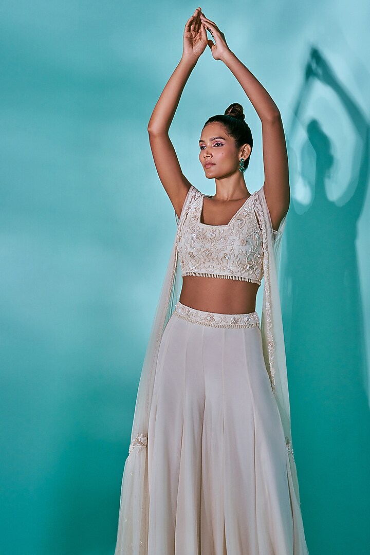 Cream Net Gathered Cape Set by Nayantaara at Pernia's Pop Up Shop