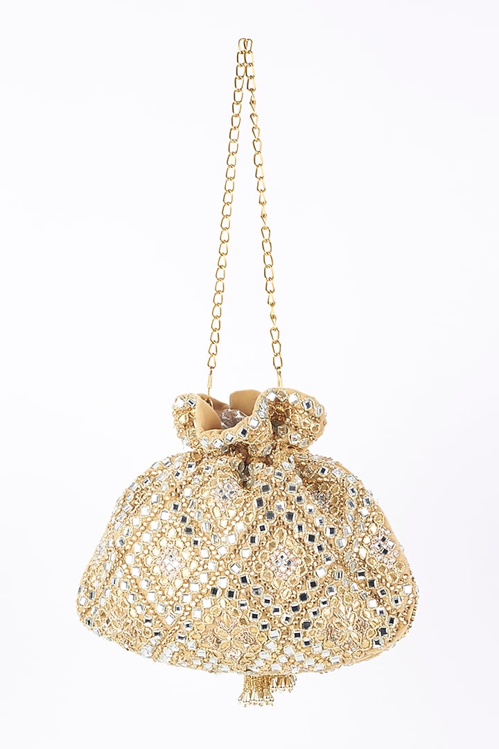 Gold Hand Embroidered Potli by Nayaab by Sonia at Pernia's Pop Up Shop