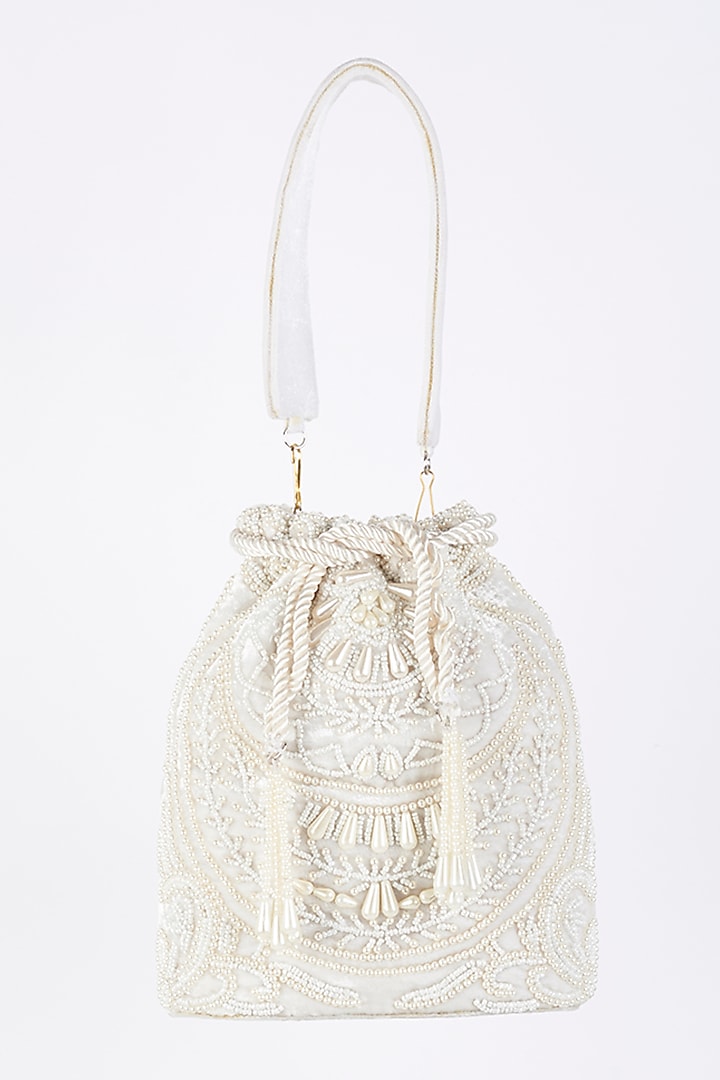 White Hand Embroidered Potli by Nayaab by Sonia