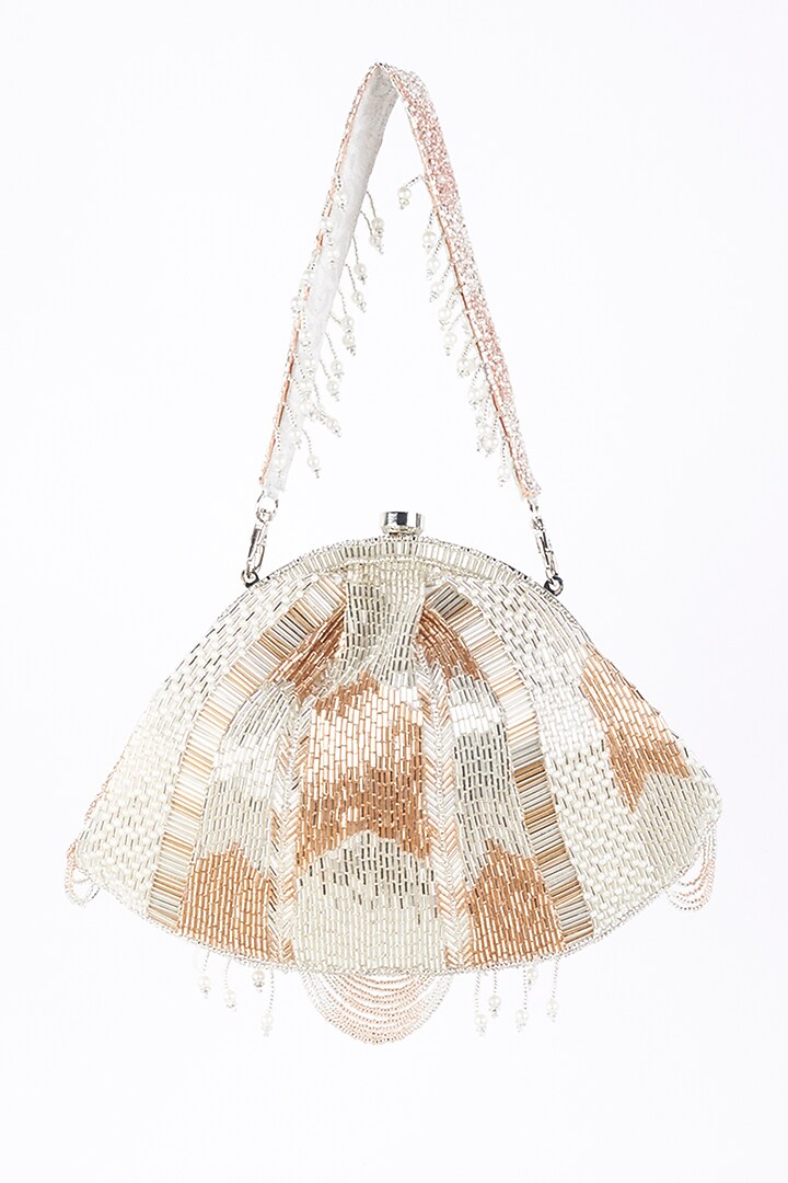 Silver & Rose Gold Hand Embroidered Potli by Nayaab by Sonia at Pernia's Pop Up Shop
