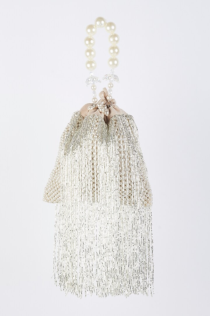 White Embroidered Potli by Nayaab by Sonia at Pernia's Pop Up Shop