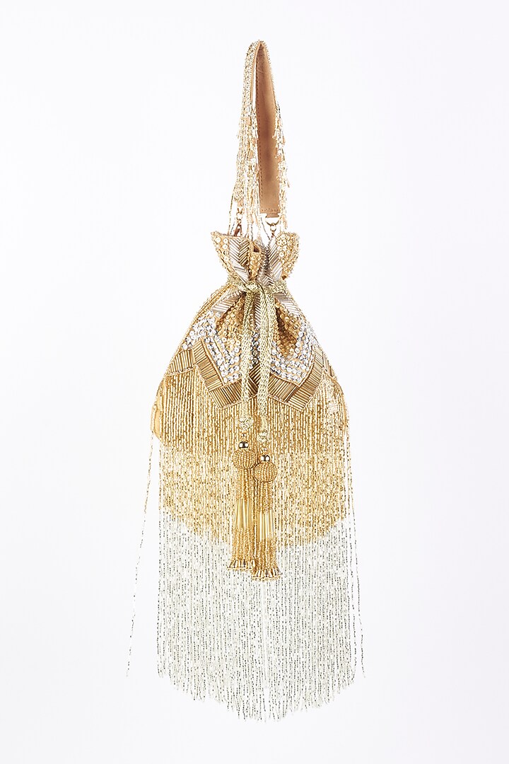 Gold & Silver Velvet Embroidered Potli by Nayaab by Sonia at Pernia's Pop Up Shop