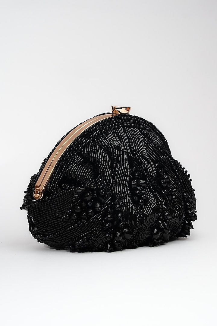 Black Silk Salli & Bead Embroidered Clutch by Nayaab by Sonia at Pernia's Pop Up Shop