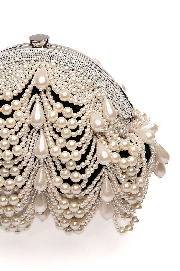 Black Velvet Pearl & Bead Work Clutch by Nayaab by Sonia at Pernia's Pop Up Shop