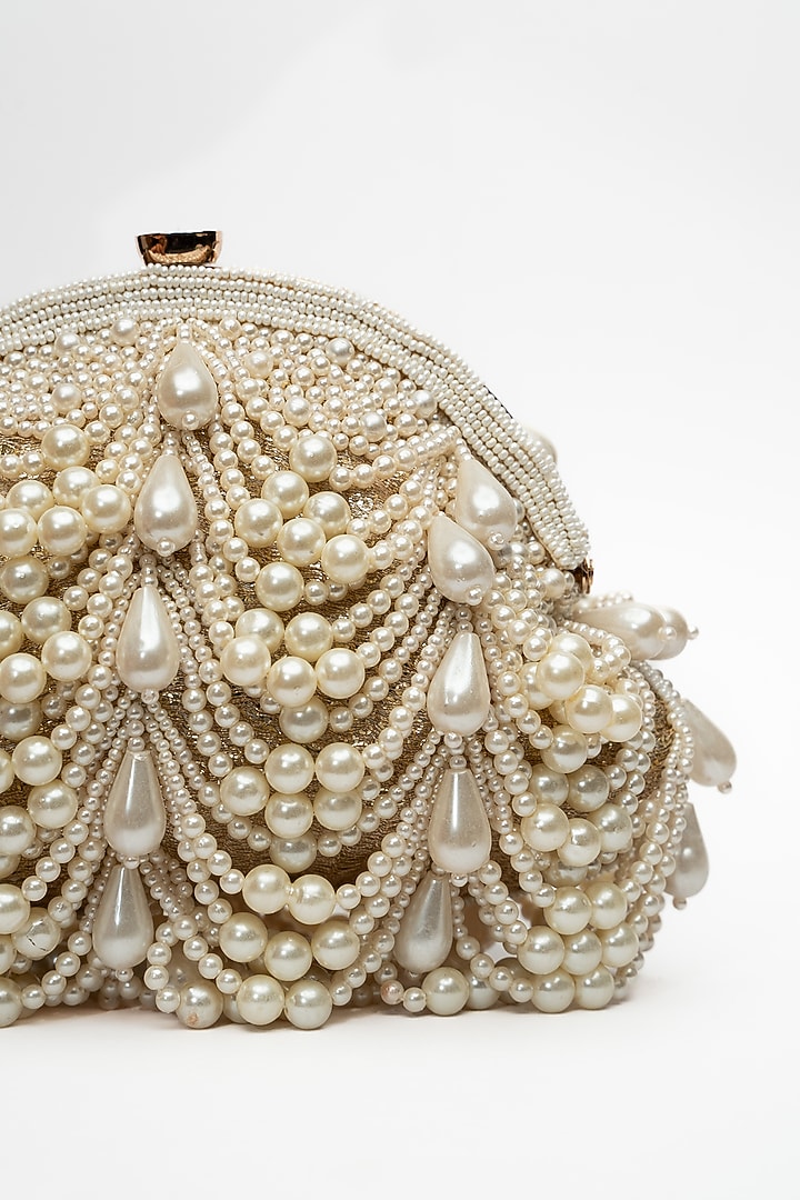 Gold Suede Pearl & Bead Work Clutch by Nayaab by Sonia at Pernia's Pop Up Shop