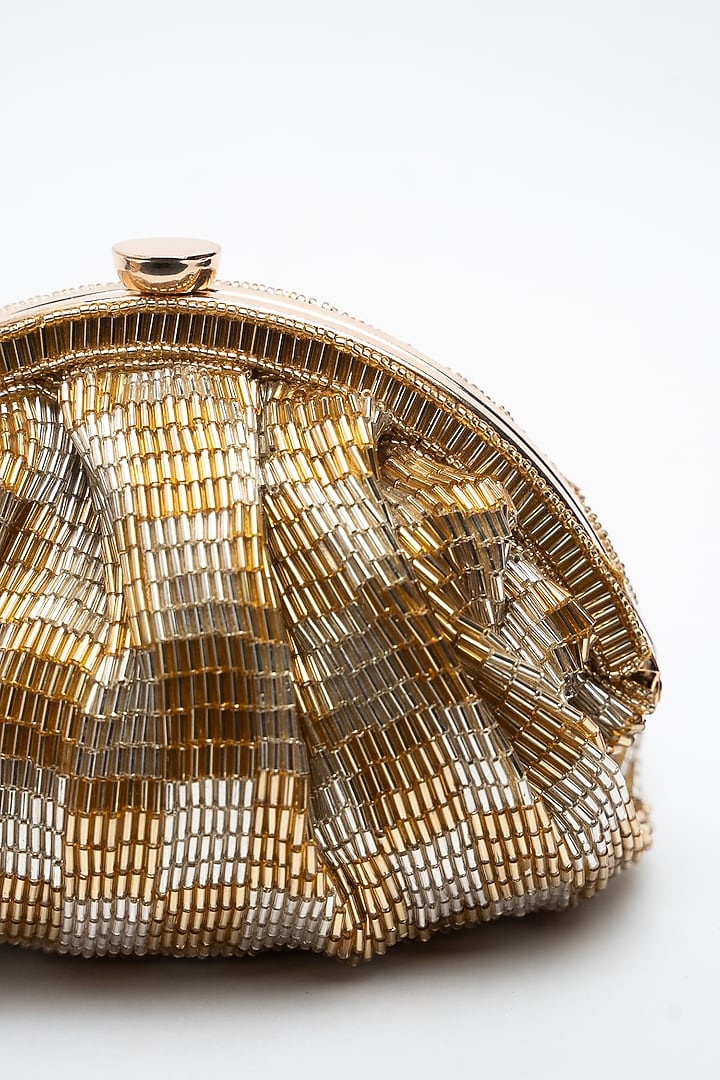 Gold Silk Salli Embroidered Clutch by Nayaab by Sonia at Pernia's Pop Up Shop