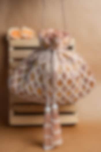 Gold & Rose Pink Shaded Suede Pearl Work Potli by Nayaab by Sonia at Pernia's Pop Up Shop