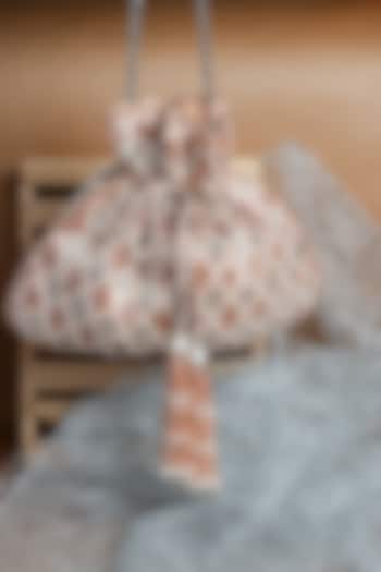 Silver & Rose Pink Shaded Suede Pearl Work Potli by Nayaab by Sonia at Pernia's Pop Up Shop