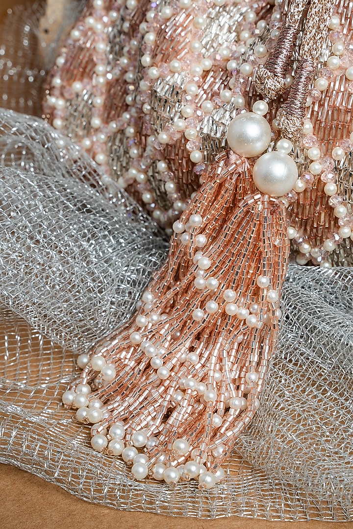 Silver & Rose Pink Shaded Suede Pearl Work Potli by Nayaab by Sonia at Pernia's Pop Up Shop