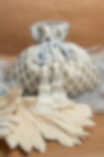 Silver Suede Pearl Work Potli by Nayaab by Sonia at Pernia's Pop Up Shop