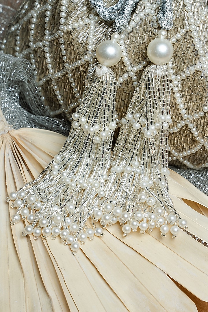 Silver Suede Pearl Work Potli by Nayaab by Sonia at Pernia's Pop Up Shop