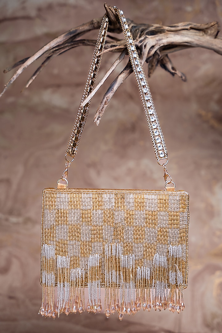 Gold Silk Salli Work Box Clutch by Nayaab by Sonia at Pernia's Pop Up Shop