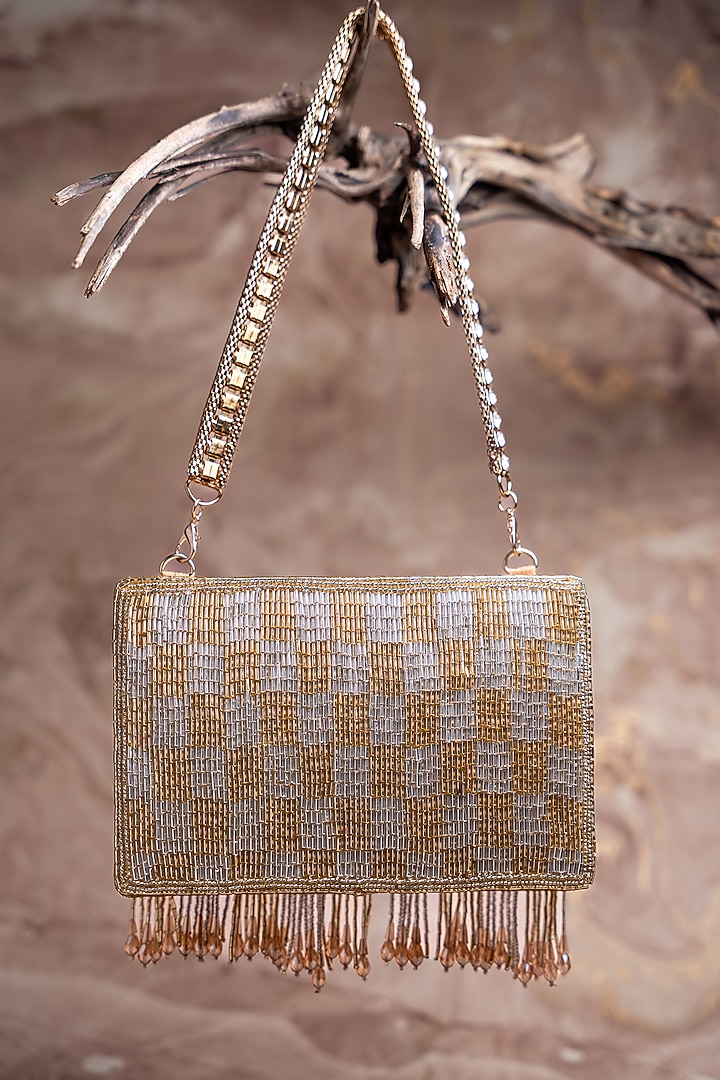 Gold Silk Salli Work Box Clutch by Nayaab by Sonia at Pernia's Pop Up Shop