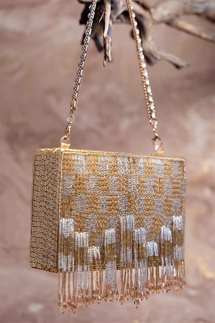 Gold Silk Salli Work Box Clutch by Nayaab by Sonia at Pernia's Pop Up Shop