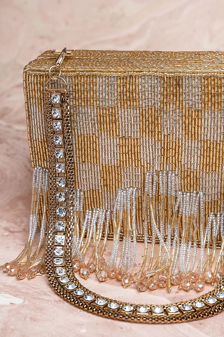 Gold Silk Salli Work Box Clutch by Nayaab by Sonia at Pernia's Pop Up Shop