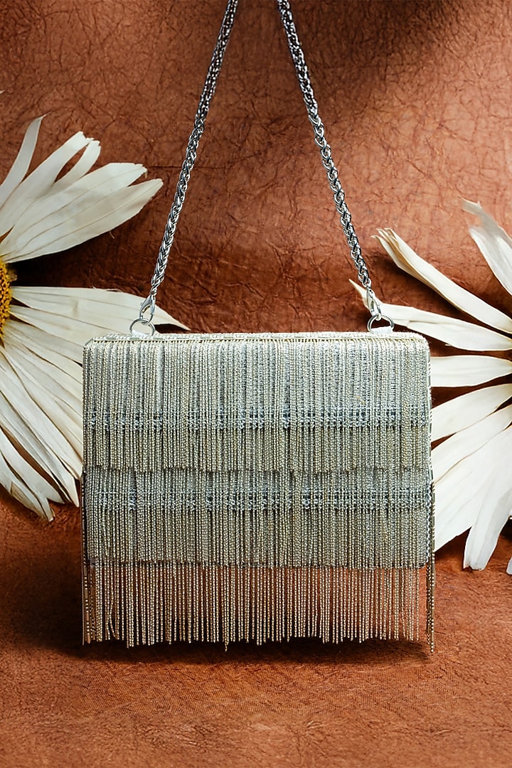 Silver Silk Box Clutch by Nayaab by Sonia at Pernia's Pop Up Shop