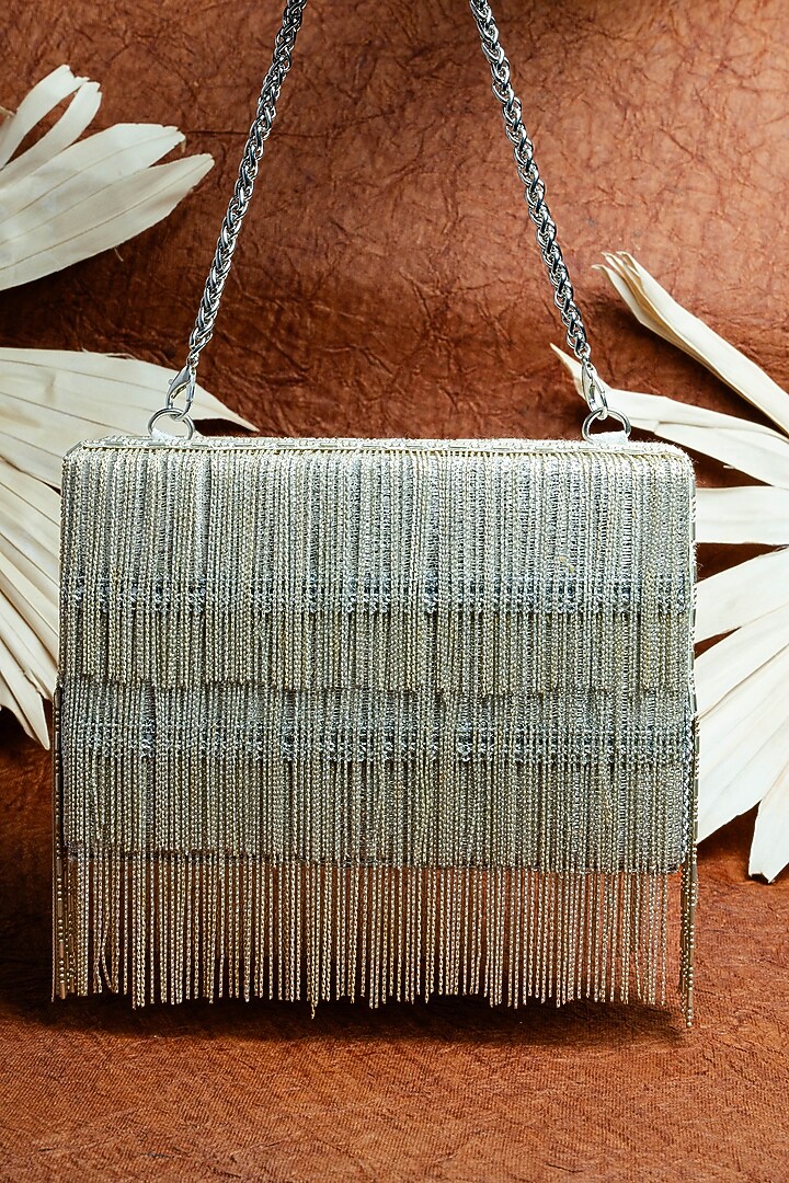 Silver Silk Box Clutch by Nayaab by Sonia at Pernia's Pop Up Shop