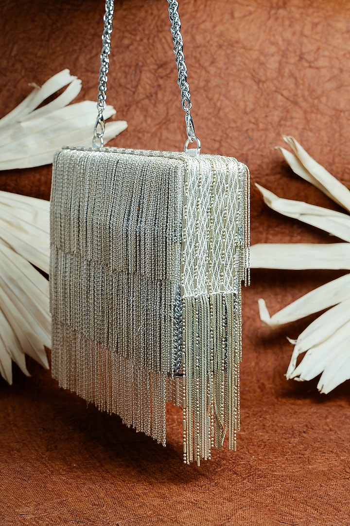 Silver Silk Box Clutch by Nayaab by Sonia at Pernia's Pop Up Shop