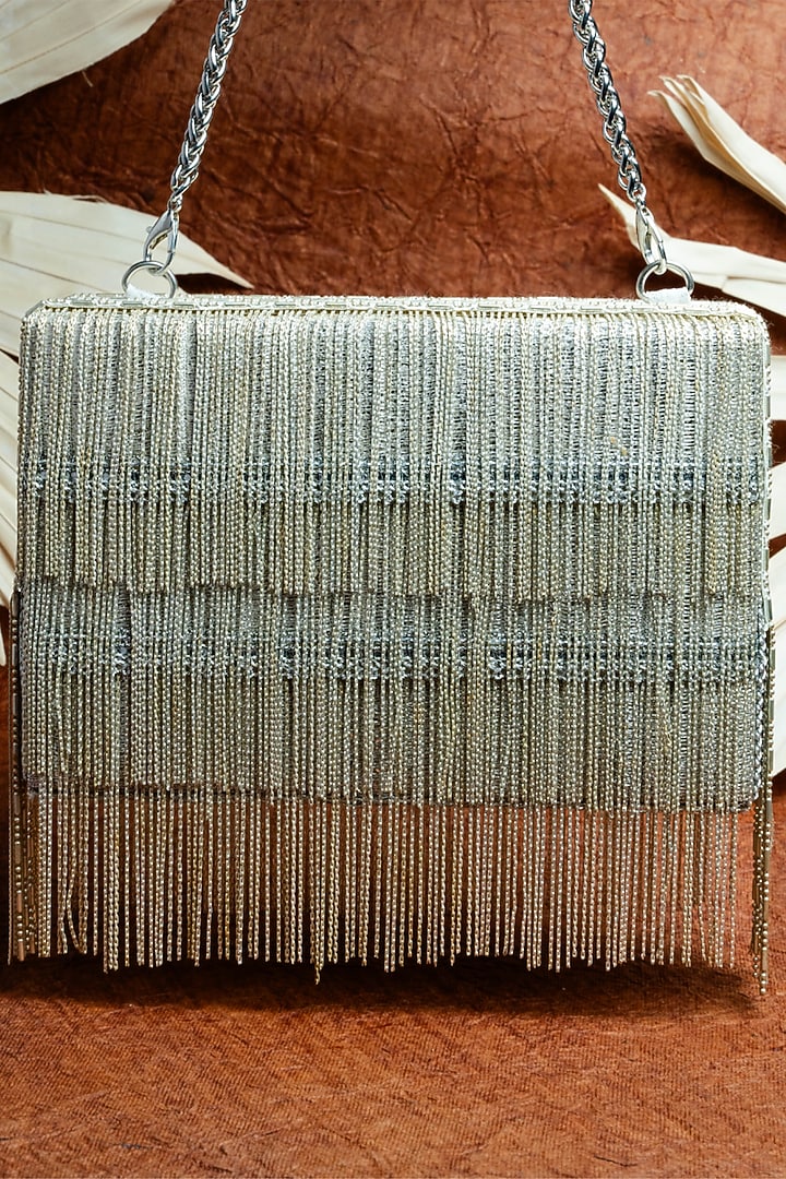 Silver Silk Box Clutch by Nayaab by Sonia at Pernia's Pop Up Shop