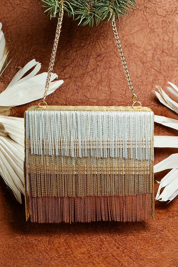 Gold Silk Box Clutch by Nayaab by Sonia at Pernia's Pop Up Shop